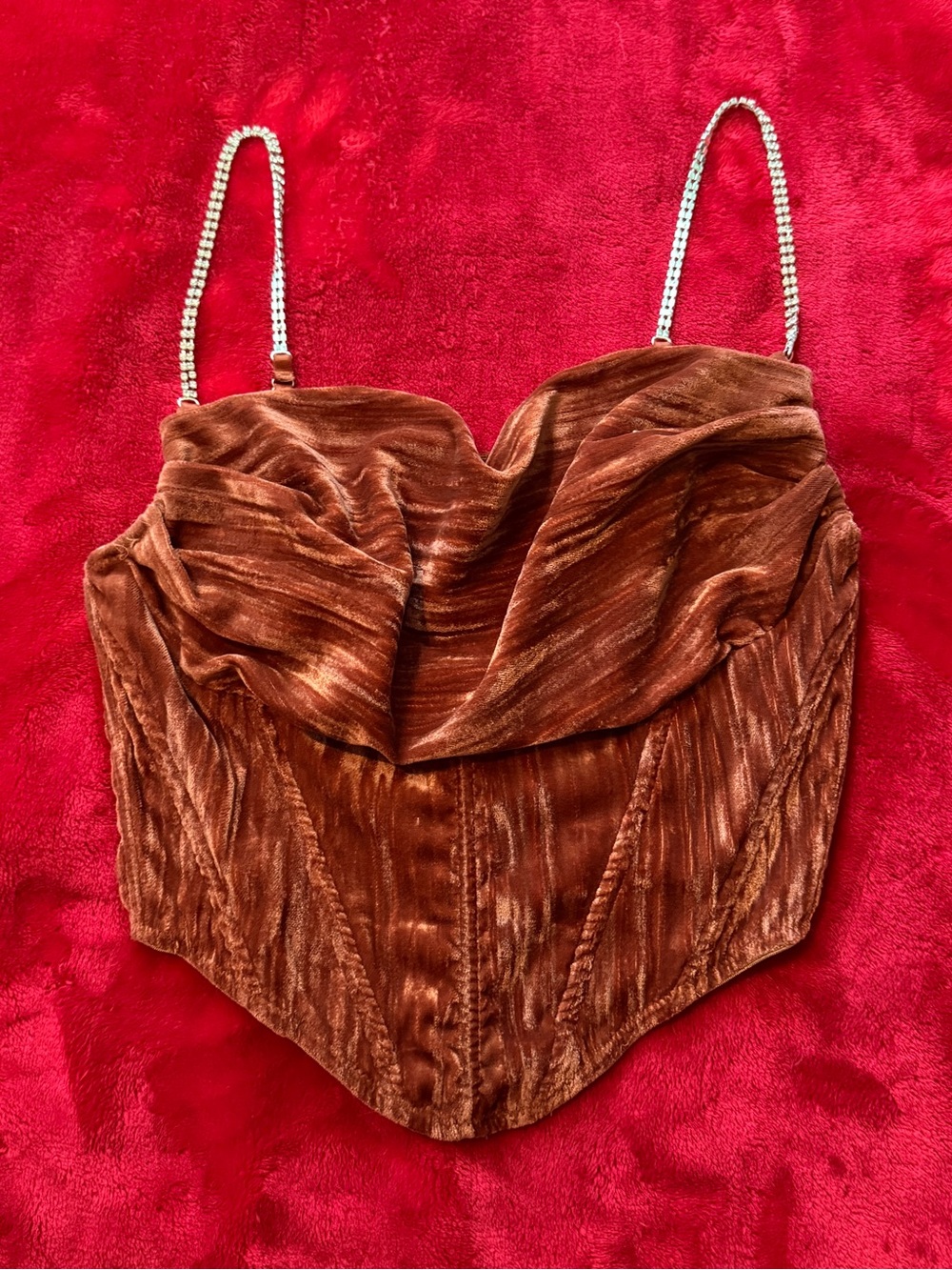 Urban Outfitters Velvet Rhinestone Strap Corset Top Brown - Small
